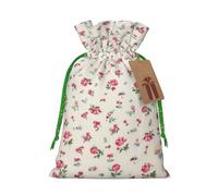 Lovely Sweet Red Cherry Print Christmas Drawstring Gift Bags Holiday Present Sack Xmas Decor Reusable Pouches