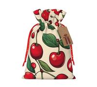 Lovely Sweet Red Cherry Print Christmas Gift Bags,Santa Wrapping Bag,Christmas Canvas Gift Bags With Drawstrings,Present Bag