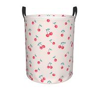 Lovely Sweet Red Cherry Print Circular Laundry Hamper With Rope Handle Collapsible Waterproof Laundry Basket For Kids Toys Room Bedroom Living Room Gift Basket Dirty Clothes Organizer Storage Basket
