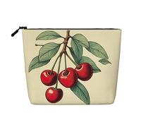 Lovely Sweet Red Cherry Print Cosmetic Bag for Women,Faux Linen Makeup Bag Large Capacity,Perfect for Travel Daily Use