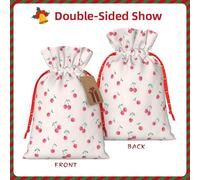 Lovely Sweet Red Cherry Print Drawstring Gift Decor Bags Reusable Pouches For Presents Birthday Party Favors