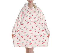 Lovely Sweet Red Cherry Print Hoodie Blanket Sweatshirt Soft Cosy Wearable Hooded Blanket For Adults Teens Men Women 280g Flannel