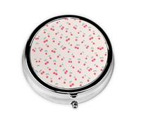 Lovely Sweet Red Cherry Print Pill Box for Pocket Round Pill Box 3 Compartment Decorative Portable Travel Pill Holder Tablet Vitamin Organizer Mini Pill Case(2pcs)