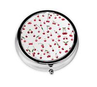 Lovely Sweet Red Cherry Print Pill Box for Pocket Round Pill Box 3 Compartment Decorative Portable Travel Pill Holder Tablet Vitamin Organizer Mini Pill Case(2pcs)