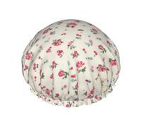Lovely Sweet Red Cherry Print Shower Cap Reusable Bath Cap Double Layer Bath Hair Caps, Keeps Hair Dry, Fits All Head