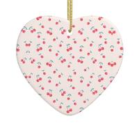 lovely sweet red cherry Printed decorative ornaments, ceramic heart-shaped ornaments, can be hung on Christmas trees and fireplaces