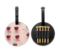 Lovely Sweet red Cherry Printed Golf Tee Holder Fits 5 Tees, Black PU Leather