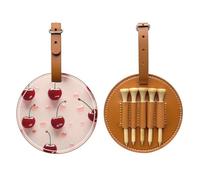 Lovely Sweet red Cherry Printed Golf Tee Holder Fits 5 Tees, Brown PU Leather