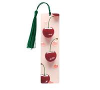 Lovely Sweet red Cherry Printed Metal Bookmarks S - Dark Green Lightweight Aluminium Book Marker for Books, Journals & Gifts, Ideal Book Lovers, Holiday Decor & Crafts