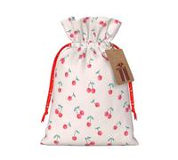 Lovely Sweet Red Cherry Printing Christmas Drawstring Gift Bags Holiday Sack For Xmas Party Favor Filler Present