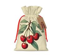 Lovely Sweet Red Cherry Printing Festive Christmas Gift Bag Drawstring For Holiday Xmas Birthday Party Presents