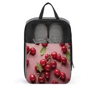 Lovely Sweet Red Cherry Shoe Bags Foldable Breathable Portable Shoe Puches Organizer Stylish Expandable Packing Travel Shoes Bags for Sneakers Gym Luggage Closet