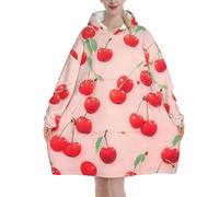 Lovely Sweet Red Cherry- Super Soft Wearable Blanket Hoodie For Men And Women - Warm, Fashionable, Cozy Flannel Hooded Sweatshirt - Oversized, Loose Hoodie Blankets With Pocket For Ultimate Comfort