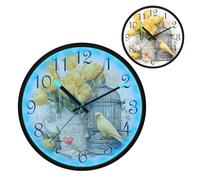 Lovely Watercolor Bird Cage Night Light Wall Clock LED Wall Clocks Silent Battery-Operated Glow in The Dark Large Digital Display for Bedroom Living Room Kitchen, 12 Inch