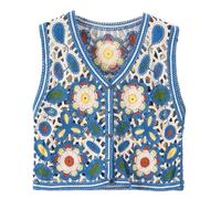 Lovely Women Summer Waistcoats Sleeveless Button Down Crochet Ins Floral Knit Cardigan Tops Ins Korean Female Outerwear floral casual sleeveless tops for women trendy cotton summer v neck button