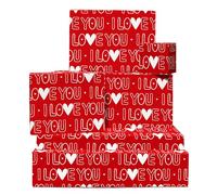 Lovely Wrapping Paper - Text Design, I Love You, Hearts - 6 Sheets of Giftwrap for Women Men Her Him Girlfriend Boyfriend - Valentine's Day - Comes With Stickers by Central 23
