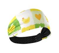 Lovely Yellow-green Flower Checkered no slip extra wide headbands for women Elastic sweat bands for make up Athletic Sports hiking Volleyball vendas para el pelo mujer