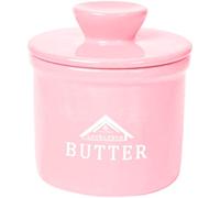 Lovelyduo Butter Crock with Lid, French Butter Keeper to Leave On Counter with Water Line, Ceramic French Butter Dish for Spreadable Butter, Pink