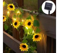 LovelyPaws 16.4FT Solar Sunflower String Lights, 50 LED Solar Flowers Outdoor Waterproof Artificial Fairy Garland for Fence Garden Patio (16.4Ft)
