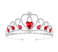 Lovelyshop Enchanting Red Heart Tiara for Little Girls - Multi-Layered with Sparkling Red Diamonds, Ideal for Princess Parties and Costume Dress-Up