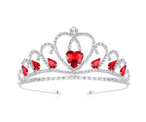 Lovelyshop Enchanting Red Heart Tiara for Little Girls - Multi-Layered with Sparkling Red Diamonds, Ideal for Princess Parties and Costume Dress-Up