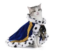 Lovelyshop pet Serial Lux Fur Blue Cat Dog Cloak for Halloween Costumes, King Queen Prince and Princess Cosplay-S