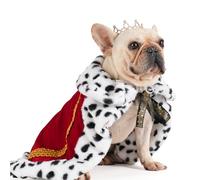 Lovelyshop Pet Serial Majestic Dog/Cat Costume Collection with Lux Velvet Cloak and Gold Pearl Crown Set for Halloween,King Queen prince and princess cosplay-M
