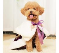 Lovelyshop pet Serial Royal Coronation Style White Faux Fur Pet Cape for Halloween Costumes, King Queen Prince and Princess Cosplay-Small