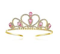 Lovelyshop Pink Gems Rhinestone Gold Tiara for Little Kid Big Kid Prom Birthday Princess Crown