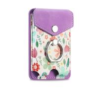 LoveMeGo Purple Floral Leather MagSafe Compatible Phone Wallet with Ring Holder, 3 Card Holder, Women's Tech-Savvy Fashion-Conscious Movie Enthusiasts