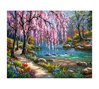 LoveMyHome Diamond Painting Full Drill Kits / 5D Diy Art Rhinestone Pasted Painting/Mosaic Cross Stitch Square Diamond Make Tool - Scenery - Trees and Flowers by River (40X50CM)