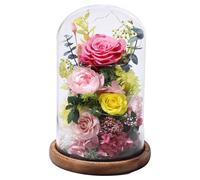 lovenfold Flowers for Delivery Prime Preserved Flowers Rose in Glass Dome,Pink Rose Forever Flowers Birthday Gifts for Women Mom Grandma Friend for Her,Home Decor