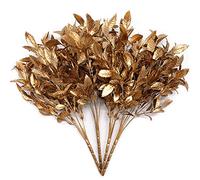 LOVENIMEN Artificial Golden Leaves Plants for Christmas Decoration, Fake Plant Bush Grass Fern Bushes Faux Shrubs Greenery Indoor Outside Planter Vase Filler Festival Home Garden Decor - Gold 4 Pack