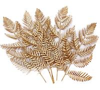 LOVENIMEN Fake Golden Fern Leaves, Artificial Gold Plants Decor 5 Pack, Faux Plant Boston Ferns Simulation Plastic Leaf for Christmas Party Birthday Home Wedding Flower Gift DIY Decoration