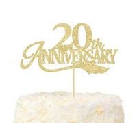 LOVENJOY 20th Anniversary Cake Topper Gold Glitter for 20 Years Wedding Anniversary Cake Decoration