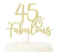 LOVENJOY 45 and Fabulous Birthday Cake Topper 45 Cake Decoration Gold Glittery for Happy 45th Birthday Party Decorating