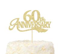 LOVENJOY 60th Anniversary Cake Topper Gold Glitter for 60 Years Wedding Anniversary Cake Decoration