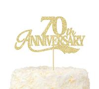 LOVENJOY 70th Anniversary Cake Topper Gold Glitter for 70 Years Wedding Anniversary Cake Decoration
