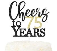 LOVENJOY Cheers to 75 Years Cake Topper for Happy 75th Birthday Anniversary Cake Decorations, Dual-Side Glitter Black and Gold