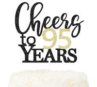 LOVENJOY Cheers to 95 Years Cake Topper for Happy 95th Birthday Anniversary Cake Decorations, Dual-Side Glitter Black and Gold