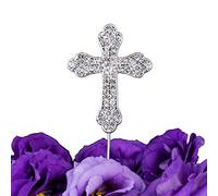 LOVENJOY Cross Rhinestone Crystal Cake Top Topper for Wedding Religious Baptism Christening First Communion Confirmation, Silver Colour (Small 2.2-inch wide)