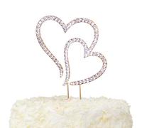 LOVENJOY Crystal Double Hearts One Love Wedding Cake Toppers Rose Gold Diamante Heart Cake Decorations, Gift Boxed