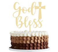 LOVENJOY God Bless Cake Topper Gold Acrylic Mirror for Batism, Communion, Confirmation or Christening, Gift Boxed