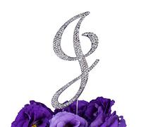 LOVENJOY Personalized Diamante Letter J Crystal Rhinestone Initial Wedding Engagement Birthday Bridal Shower Metal Cake Decoration Topper Silver (3-inch), Gift Boxed