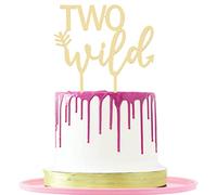 LOVENJOY Two Wild Cake Topper Gold Acrylic for Boy Girl 2nd Birthday Cake Decorations, Gift Boxed