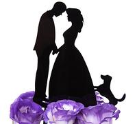 LOVENJOY Wedding Anniversary Cake Topper Bride and Groom with a Dog in Gift Box, Black