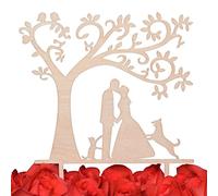 LOVENJOY Wedding Cake Topper Rustic Wood Couple Silhouette Cake Decoration with Dog and Cat, Gift Boxed