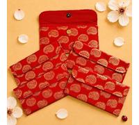 LoveNspire Brocade Fabric Money Envelopes (7.5 x 3.5 Inch) Decorative Paisley Pattern Shagun Lifafa for Indian Wedding, Birthday | Cash Gift Holder & Home Savings Organizer Red/Pack of 5
