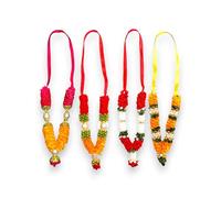 LOVENSPIRE Set of 4 Mini Idol Mala, Satin Ribbon & Plastic Bead, Diwali Hanging Ornament, Reusable Garland for Photo Frame God Shringar, 4.5 Inches