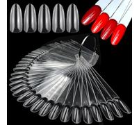LoveOurHome 150pc Medium Almond Nail Swatch Sticks Vanish Gel Polish Color Design Display Stick Tips Clear Almond Fan Cards Nails Art Practice Sample Tools with Rings